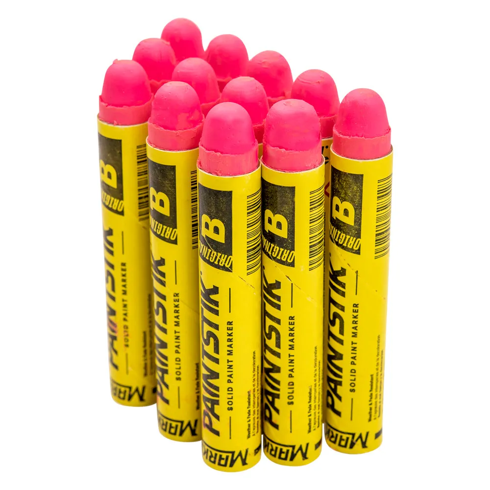 12 Pc Box Flourescent Pink Markal B Paintstiks Glow UV Black Light Crayon Metal Glass Wood Rubber for Auto Tire Construction Lumber