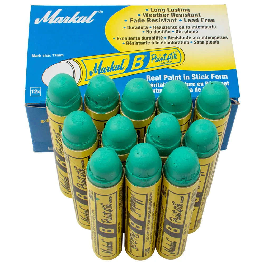 12 Pc Box Green Markal B Paintstiks Crayon Marks Water Oil Dirt Extreme Temp Paint Stick Chalk for Auto Tire Construction Fabric Lumber