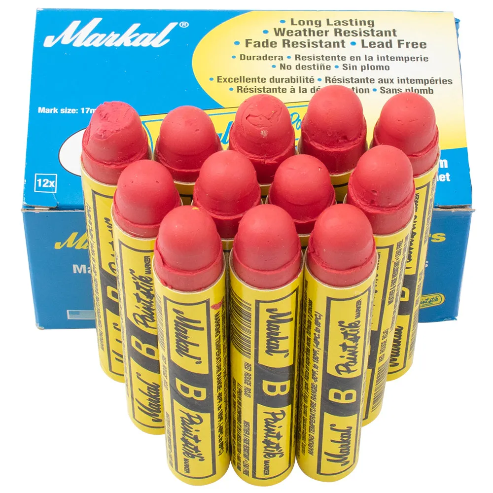 12 Pc Box Red Markal B Paintstiks Crayon Marks Water Oil Dirt Extreme Temp Paint Stick Chalk for Auto Tire Construction Steel Fabric Lumber