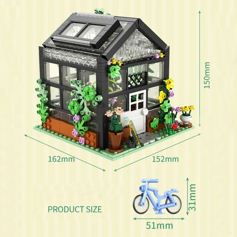 579pc Glass Flowers House Coffee Shop Building Blocks City Friends Greenhouse Bricks Toys For Kids Girl Birthday Gift