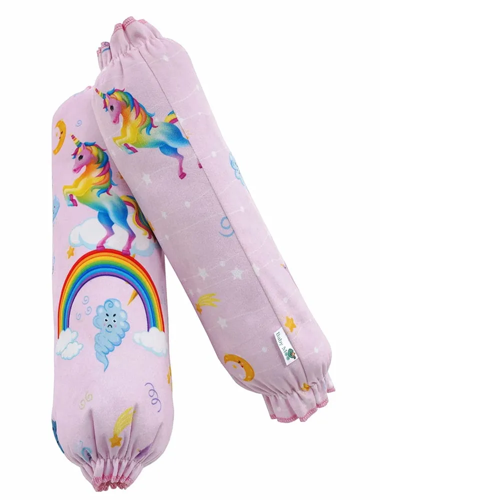 Baby Moo Unicorn Velvet Side Bolster And U Shape Matching Pillow Set - Pink