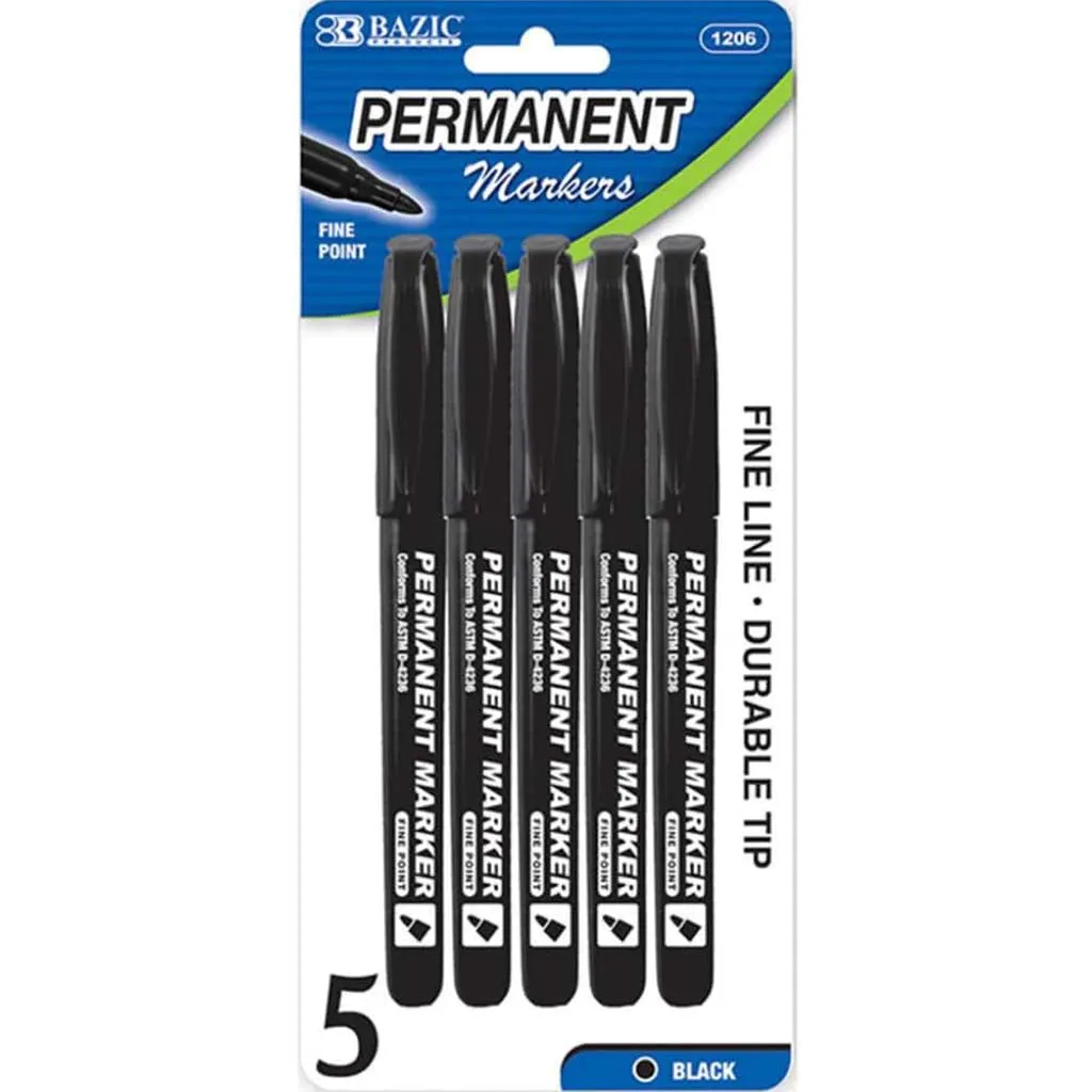 Black Fine Tip Permanent Markers 5ct