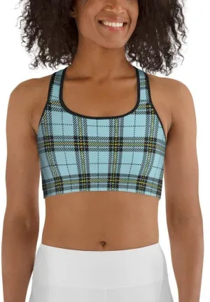 Blue Plaid Print Sports Bra