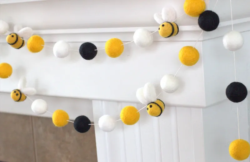 Bumble Bee Felt Garland- Golden Yellow, Black, White