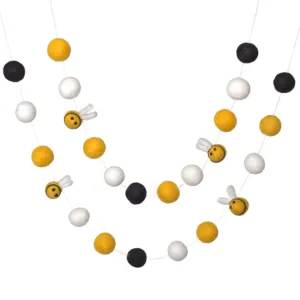 Bumble Bee Felt Garland- Golden Yellow, Black, White