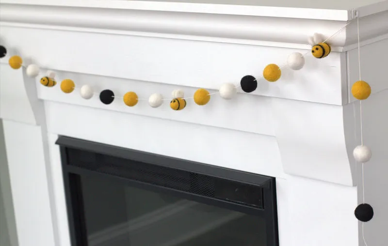 Bumble Bee Felt Garland- Golden Yellow, Black, White