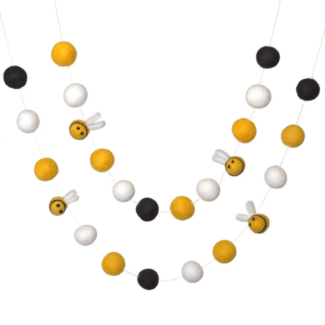 Bumble Bee Felt Garland- Golden Yellow, Black, White