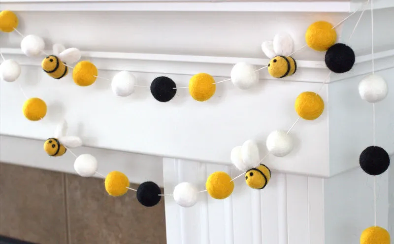 Bumble Bee Felt Garland- Golden Yellow, Black, White