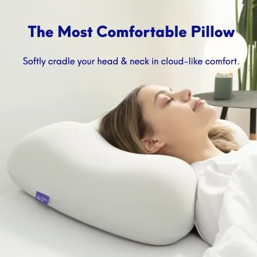 Cushion Lab Deep Sleep Pillow, Patented Ergonomic Contour Design for Side & Back Sleepers, Orthopedic Cervical Shape Gently Cradles Head & Provides Neck Support & Shoulder Pain Relief - Calm Grey