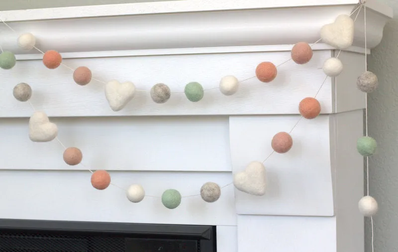 Felt Ball & Heart Garland- Peach, Aqua, Gray