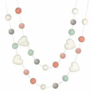 Felt Ball & Heart Garland- Peach, Aqua, Gray