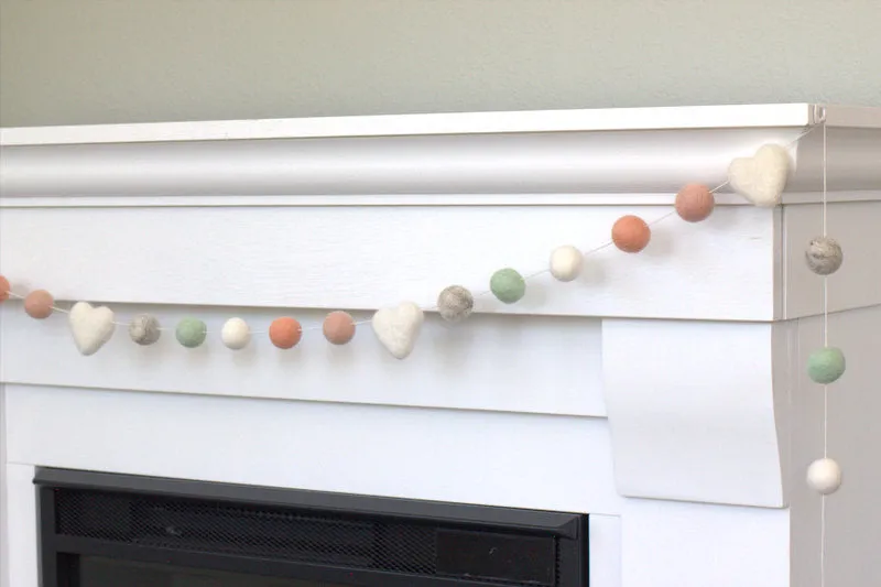 Felt Ball & Heart Garland- Peach, Aqua, Gray