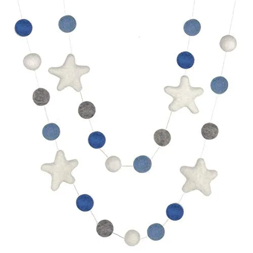 Felt Ball & Star Garland- Baby Blue, Gray, White