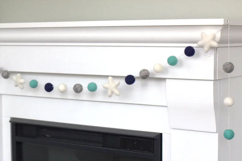 Felt Ball & Star Garland- Navy, Turquoise, Gray, White