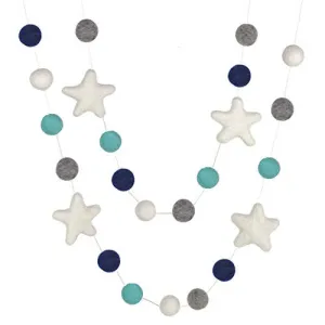 Felt Ball & Star Garland- Navy, Turquoise, Gray, White