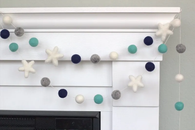 Felt Ball & Star Garland- Navy, Turquoise, Gray, White