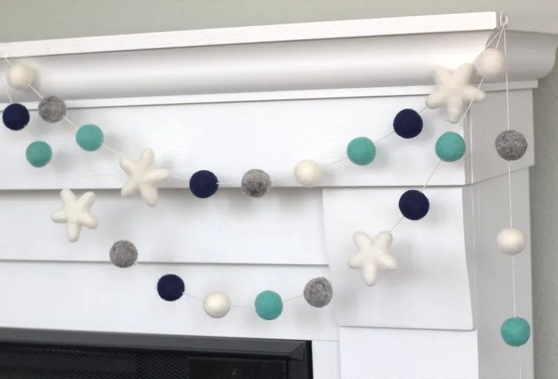 Felt Ball & Star Garland- Navy, Turquoise, Gray, White