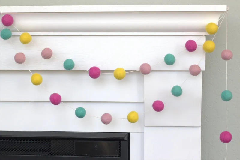 Felt Ball Garland- Pink, Turquoise, Yellow