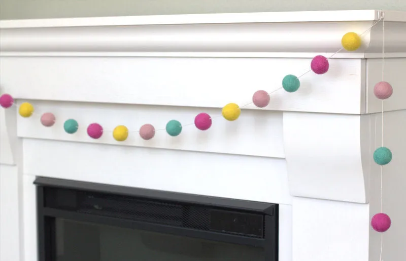 Felt Ball Garland- Pink, Turquoise, Yellow