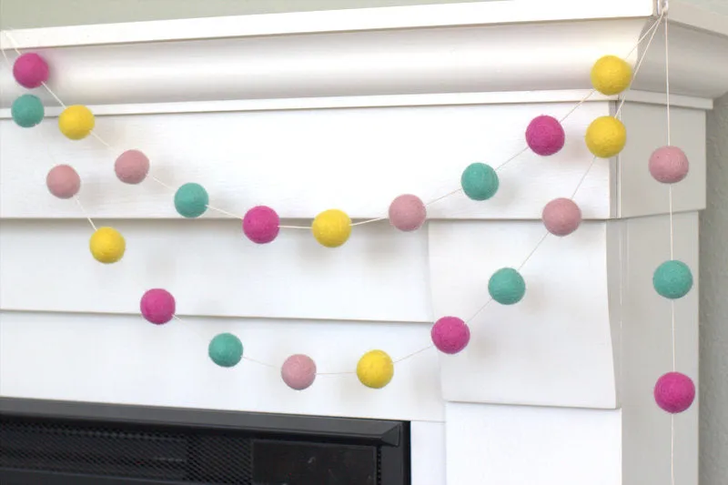 Felt Ball Garland- Pink, Turquoise, Yellow