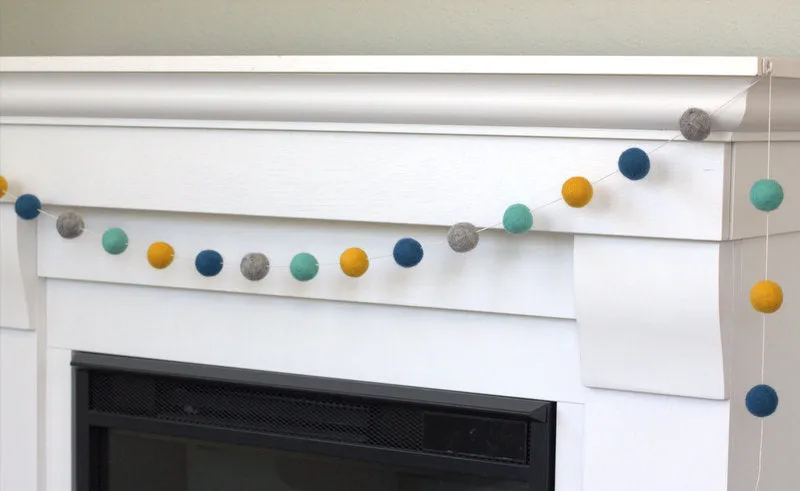 Felt Ball Garland- Turquoise, Peacock, Gray & Golden