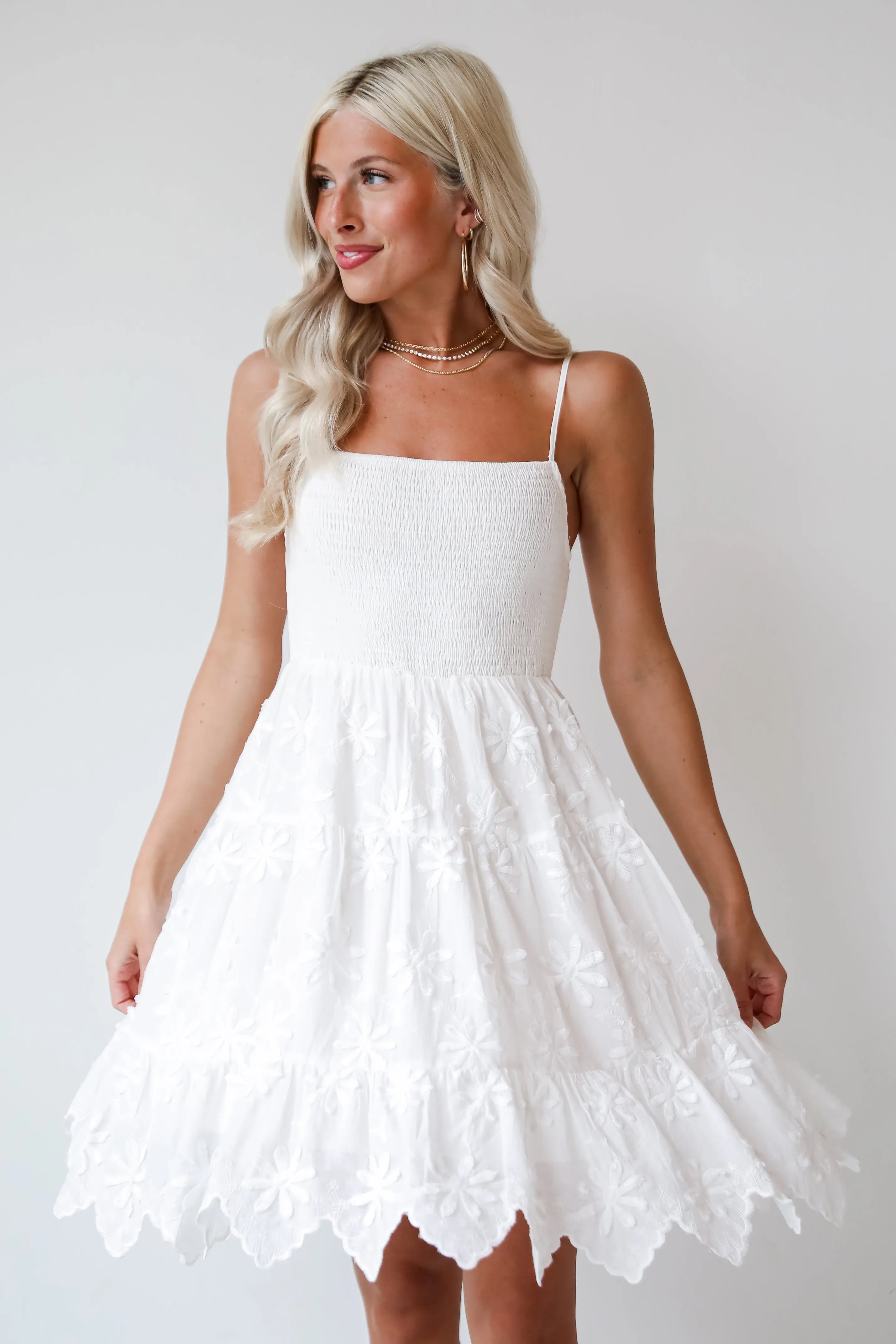 FINAL SALE - Airy Romance White Floral Embroidered Mini Dress