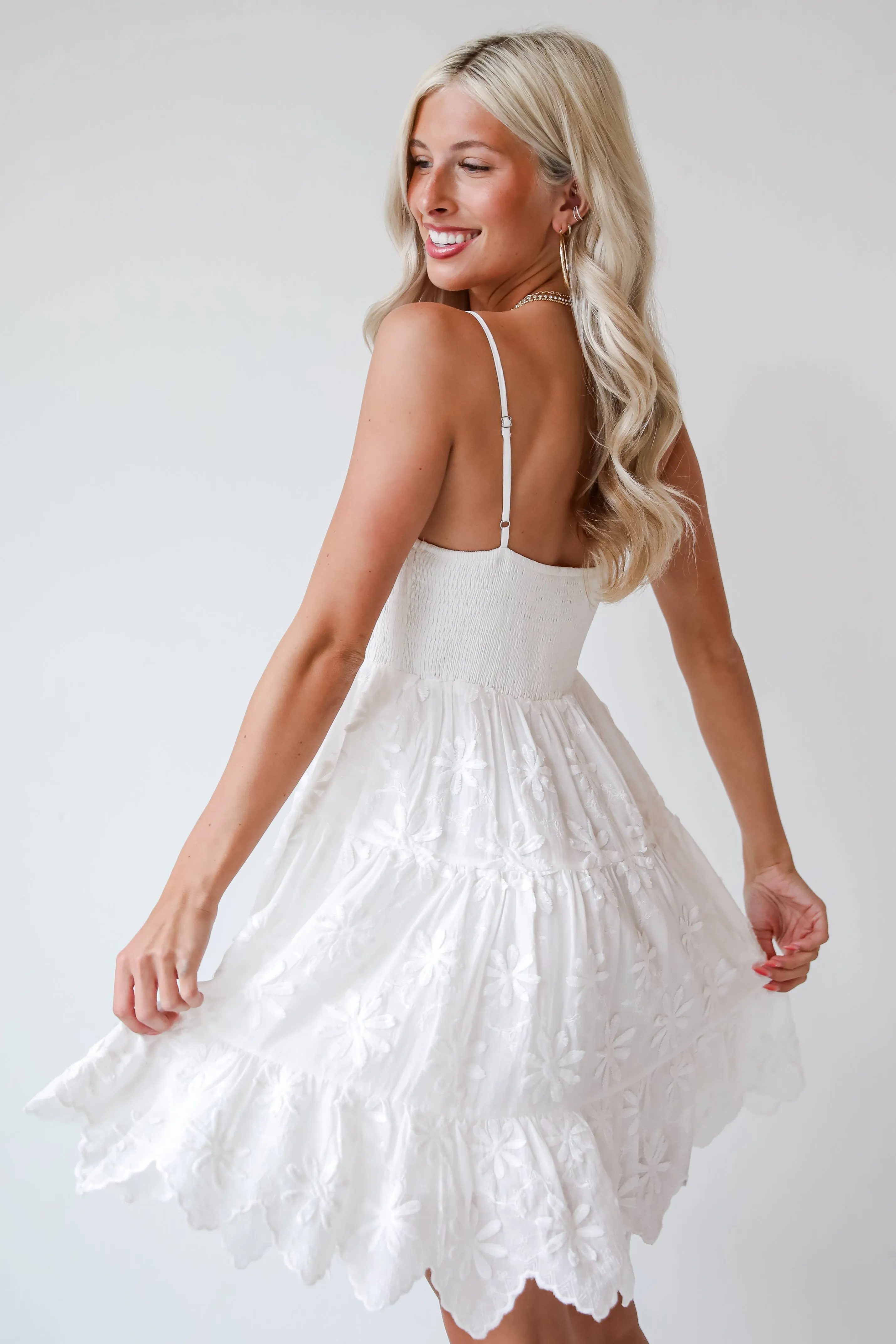 FINAL SALE - Airy Romance White Floral Embroidered Mini Dress