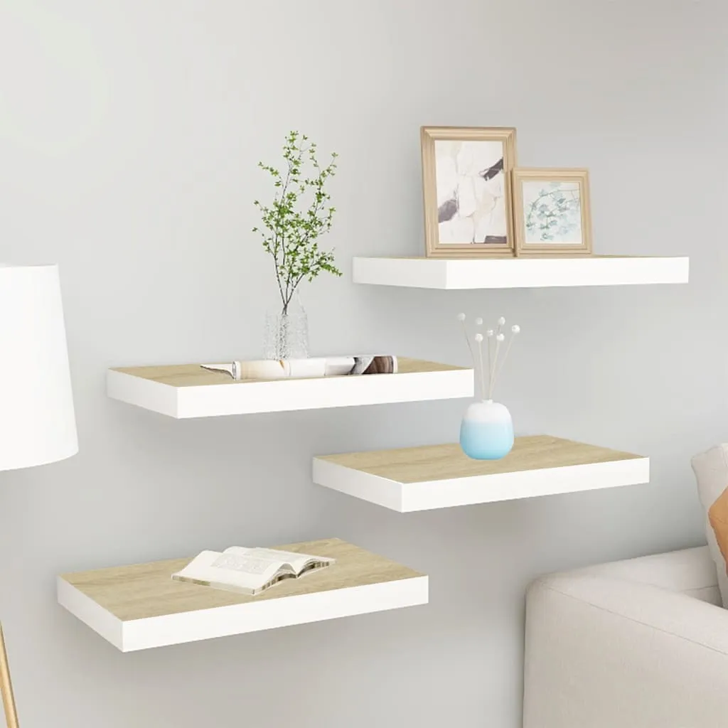 Floating Wall Shelves 4 pcs Oak and White 50x23x3.8 cm MDF