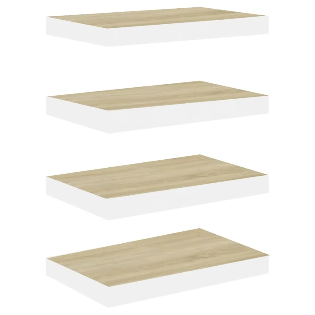 Floating Wall Shelves 4 pcs Oak and White 50x23x3.8 cm MDF