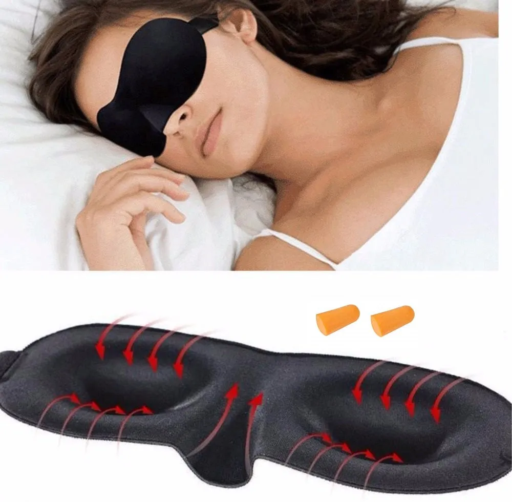 Lightweight Sleep Mask Memory Foam 3D With Ear Plugs Blocks Light 100%