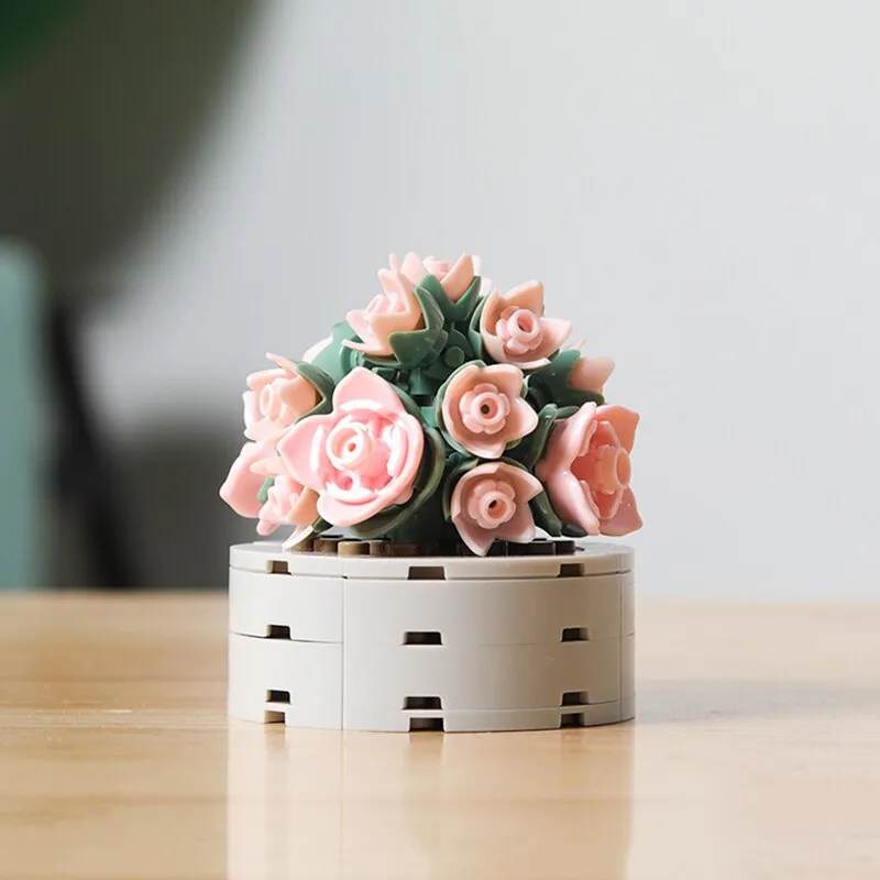 Mini Brick Succulent Potted Flower Model Small Ornament DIY Plant Bonsai Flower Building Block Children's Toy Girl Holiday Gift