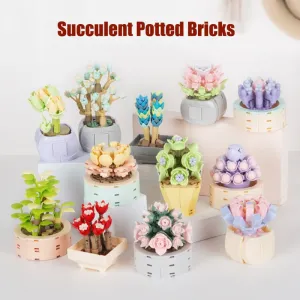 Mini Brick Succulent Potted Flower Model Small Ornament DIY Plant Bonsai Flower Building Block Children's Toy Girl Holiday Gift