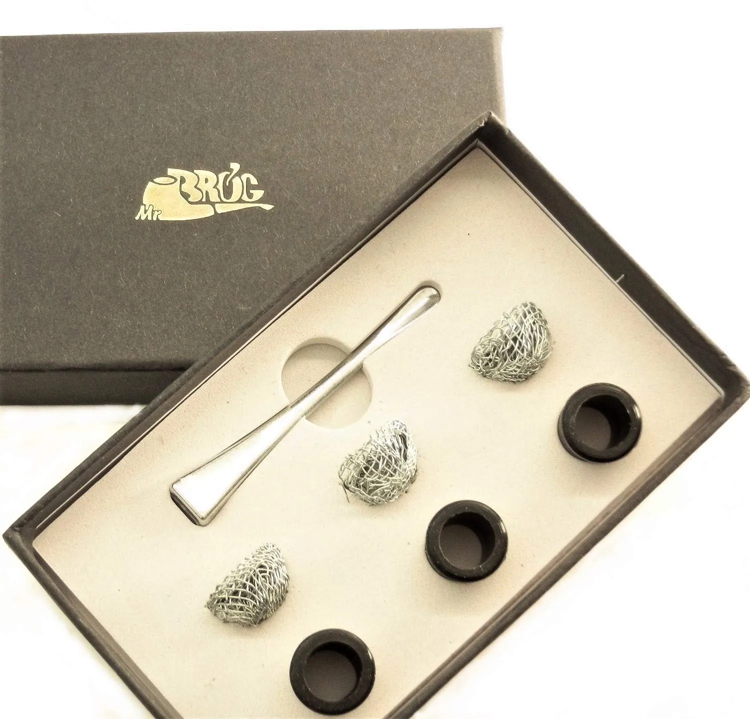 Mr. Brog Smoking Tobacco Pipe Accessory Gift Set - Vintage Tamper Tool, 3 Rubber Bits and 3 Moisture metal Balls