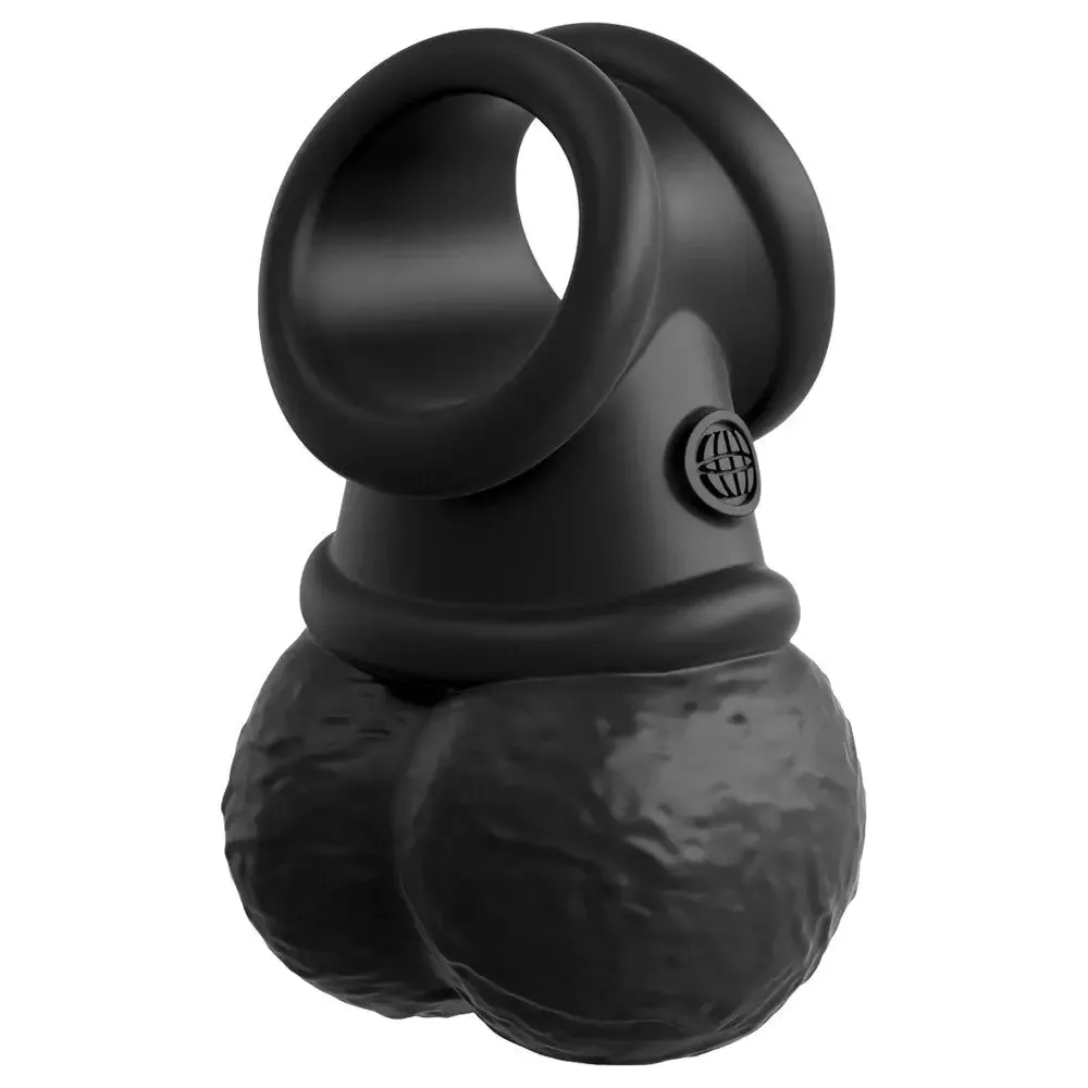 Pipedream Silicone Black Vibrating Cock Ring with Weighted Swinging Balls