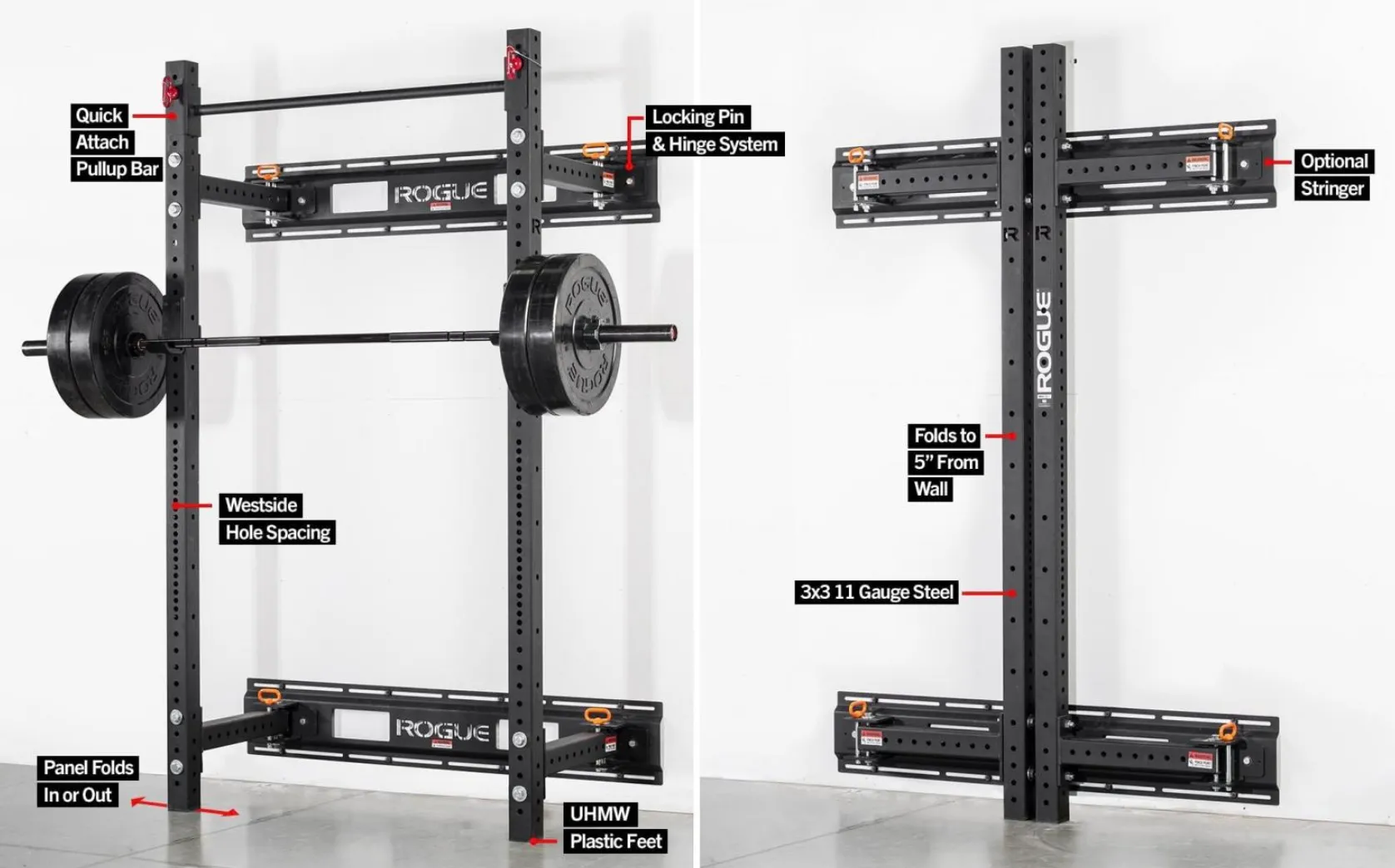 Rogue RML-3W Fold Back Wall Mount Rack 21.5" Depth