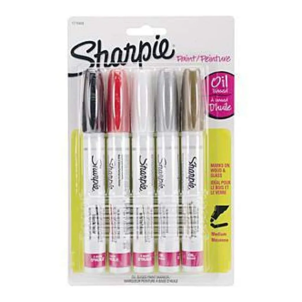 Sharpie Medium Point Oil-Based Opaque Paint Markers 5/Pkg Black Gold Red Silver And White*