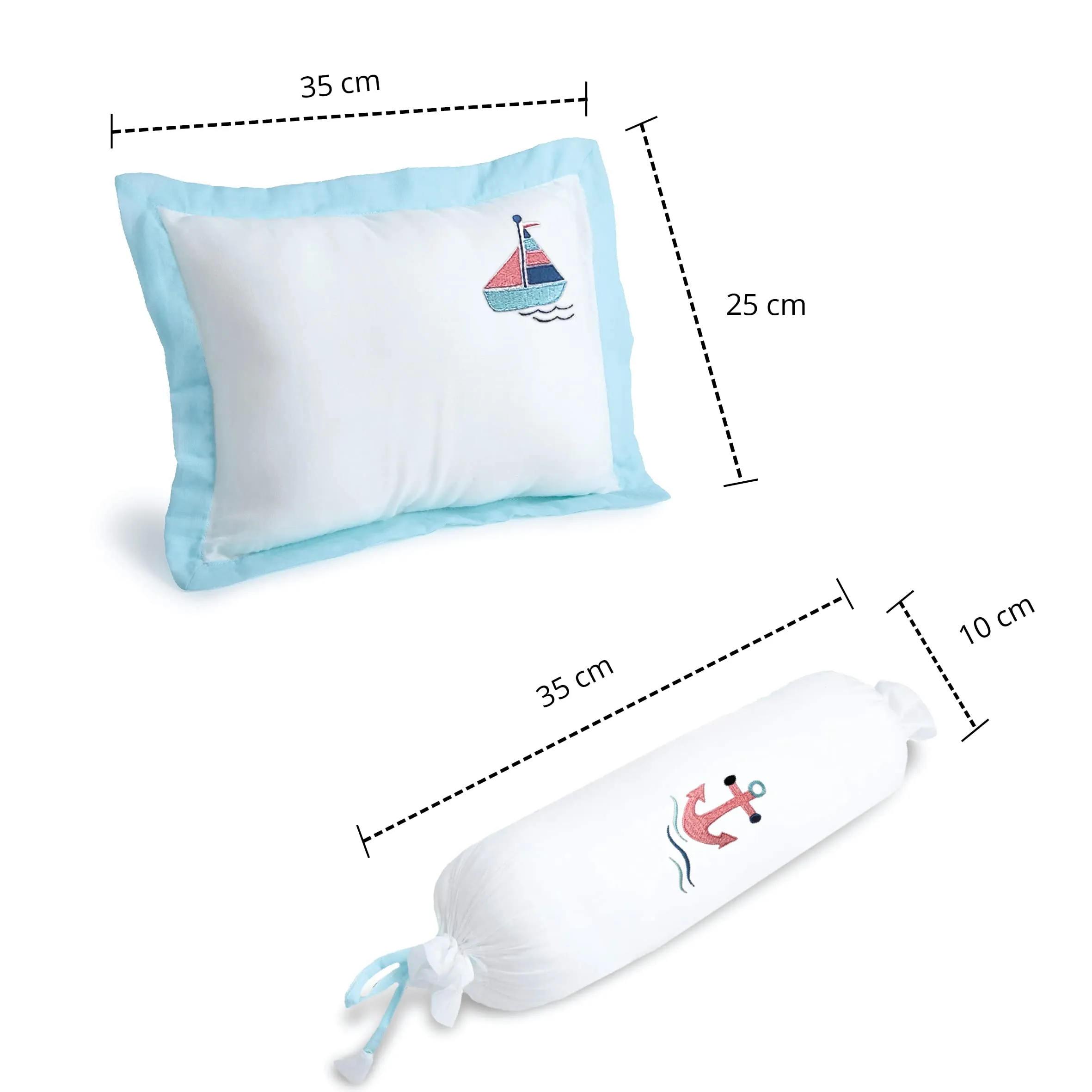 The White Cradle Cot Pillow   2 Bolsters Set with Fillers - Organic Cotton Fabric, Protective Comfort, Softest Fiber Filling - Anchor