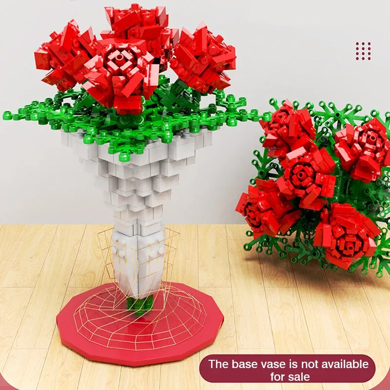 Valentine's Day Bouquet Building Blocks Home Furnishing Bonsai Plant Romantic Rose Flower Model DIY Assembled Brick Girl Gift