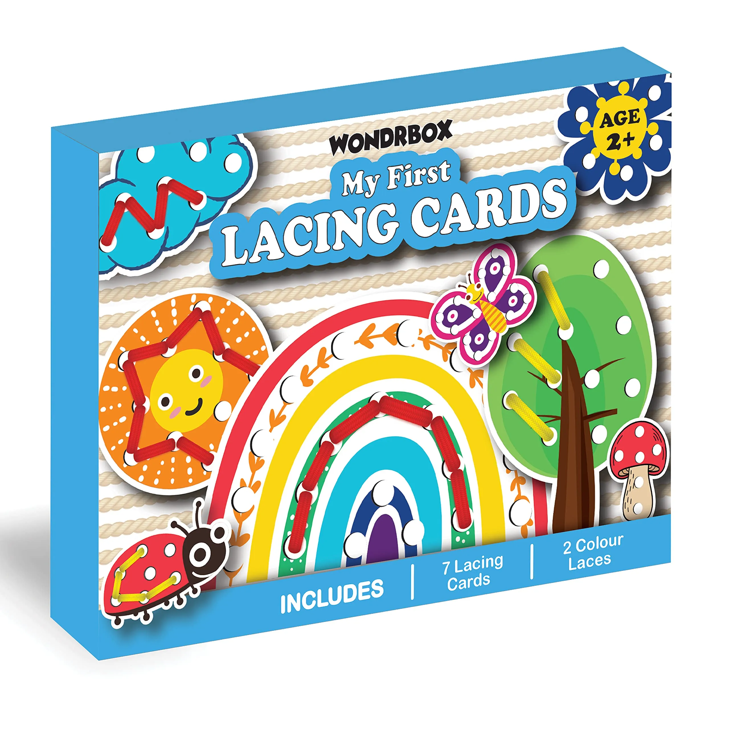 WONDRBOX Lacing Activity for Kids | Includes 8 Big Cardboard Cutouts and 2 Laces | Montessori Educational Toys Gifts for Kids Age 2 3 4 -Multi Color (Nature Lacing)