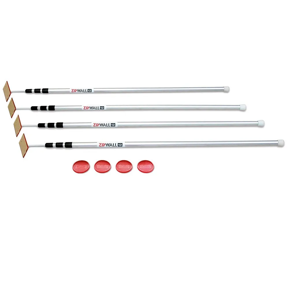 ZipWall 4 Pole Kit - 4x Spring Loaded Poles & 4 Grip Disks